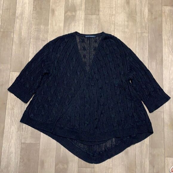Ralph Lauren‎ Linen Cotton Blend Cable Knit Open Front Cardigan Shawl Sweater - Picture 1 of 8